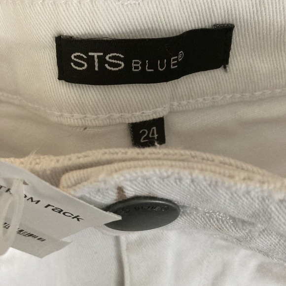 STS Blue Short Shorts Denim White Cutoffs Womens Size 24 Distressed - Picture 3 of 8